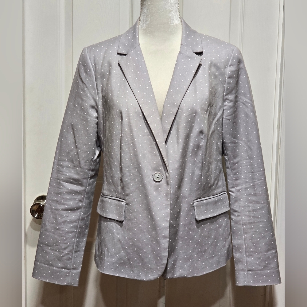 Liz Claiborne Career Light Gray Polka Dot Blazer